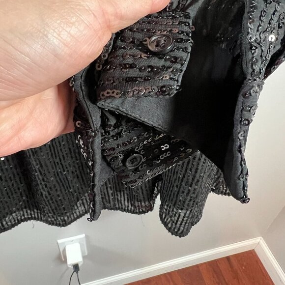 Michael Michael Kors Sequin Striped V-Neck Minidress PETITE SMALL Black - Picture 5 of 9